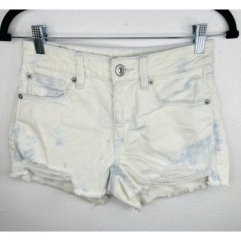 American Eagle Nexxt Level Stretch White Blue Acid Wash Short Jorts 2